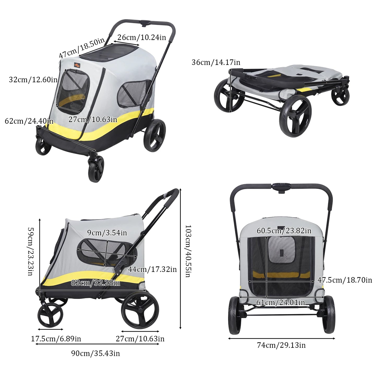 Portable Dog Stroller All Terrain Dual Entry Pet Wagon Cart