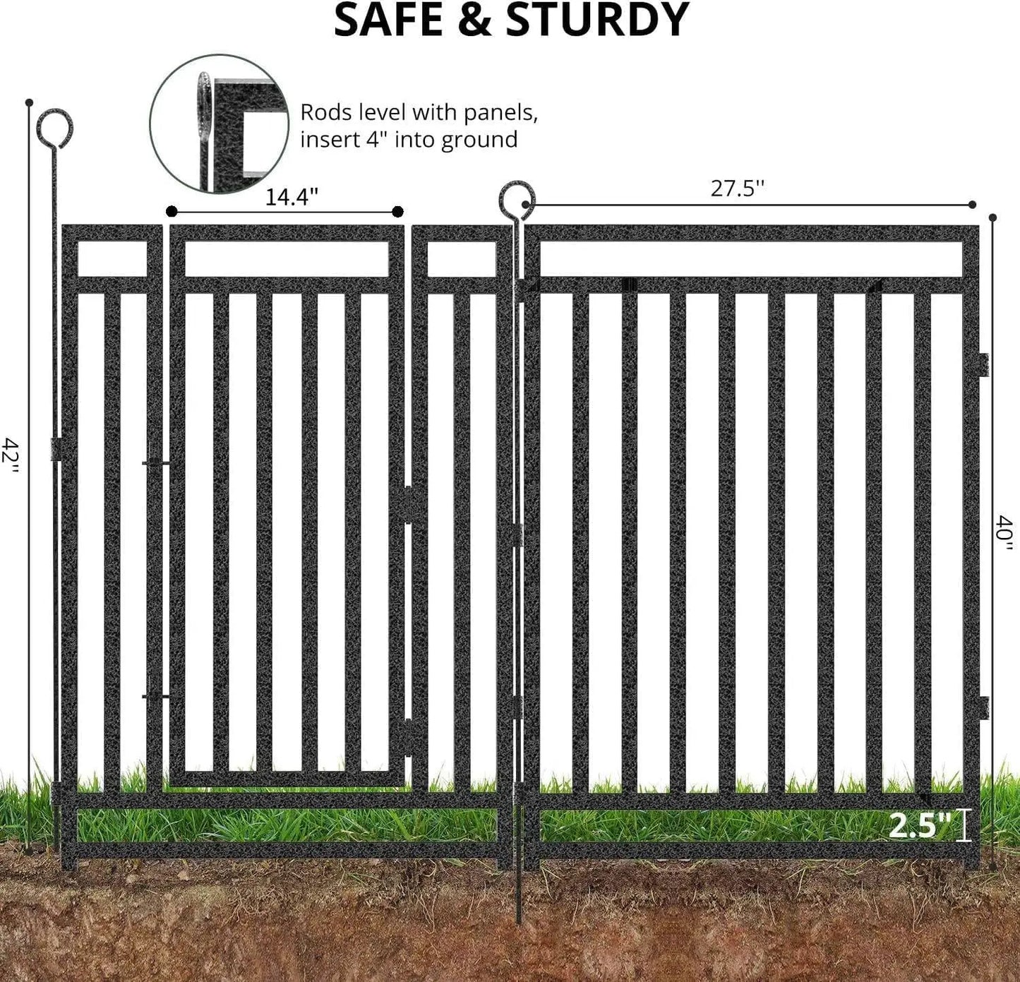 Rustproof Metal Garden Fence With Gates For Yard And Patio No Dig Installation