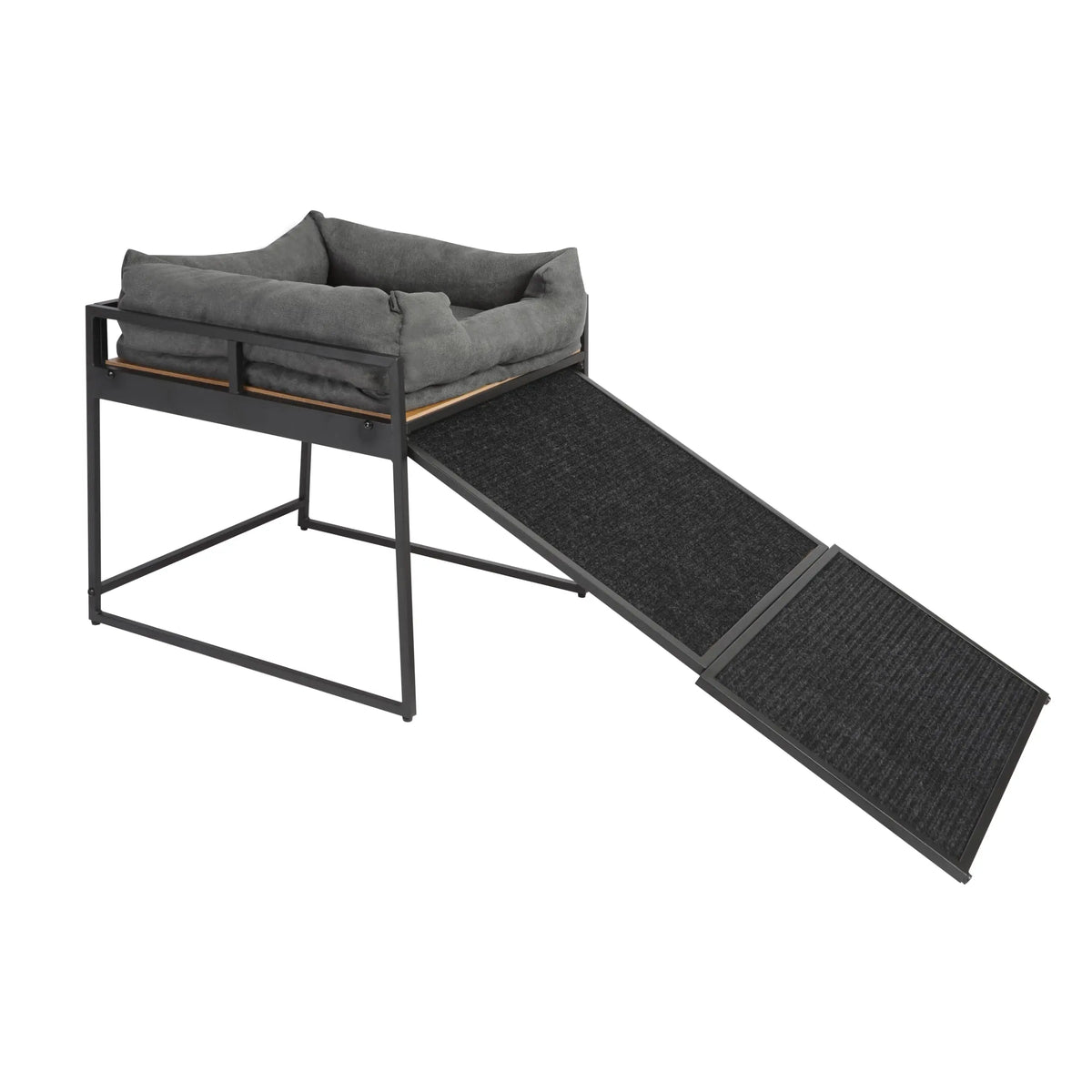 Elevated Dog Bed Platform With Non Slip Ramp And Bolster