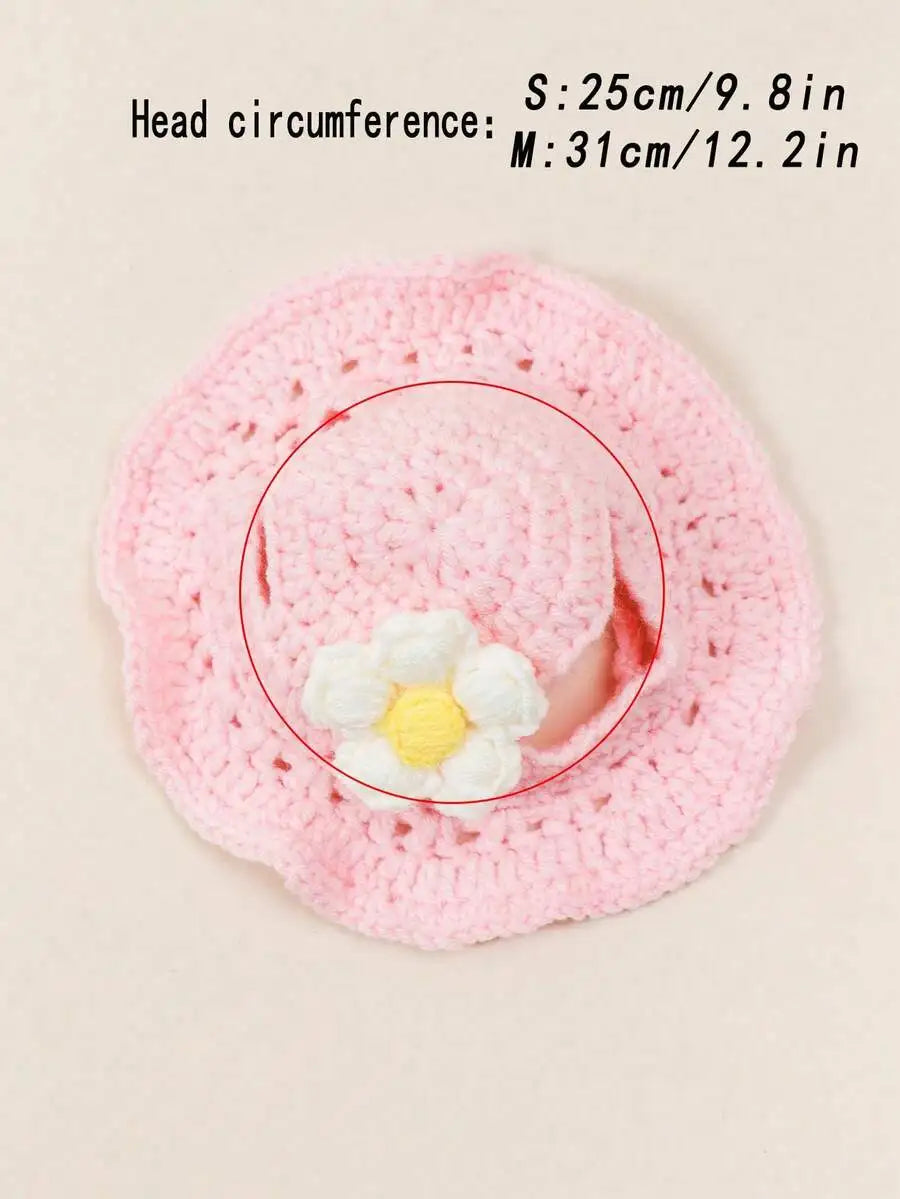 Premium Wool Knitted Pet Hat With Floral Trim For Pets