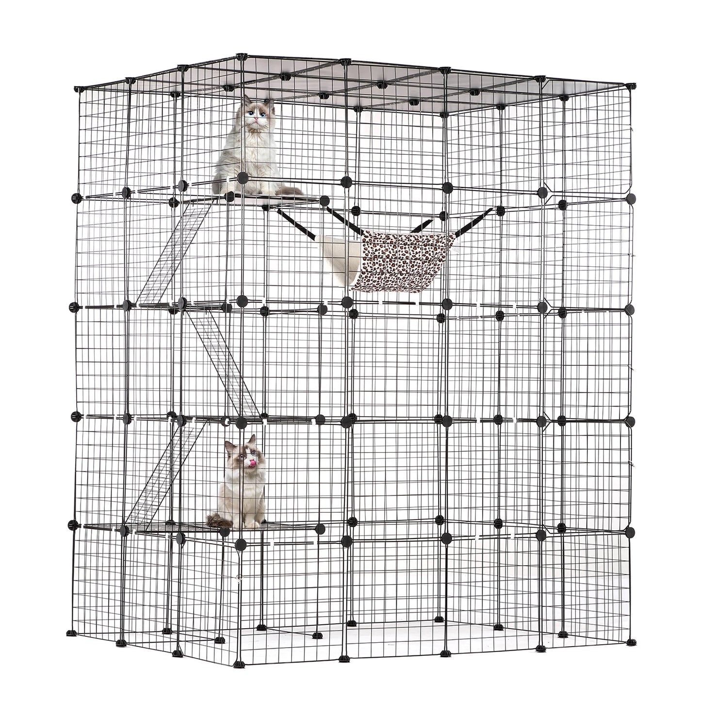 SucceBuy Detachable Cat Cage With Front Doors And Hammock