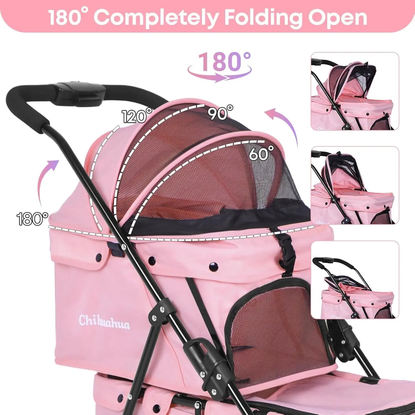 Double Pet Stroller For Two Pets, Lightweight Folding, 4 Wheels