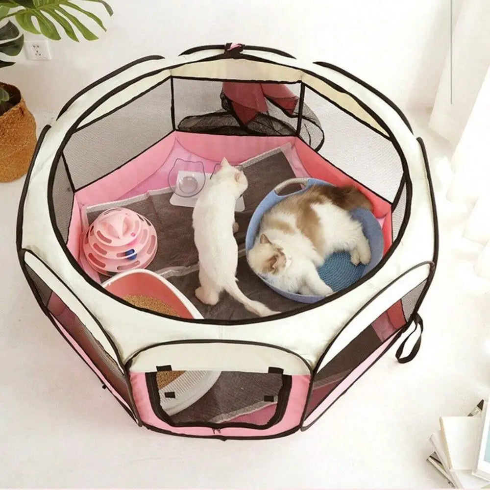 Foldable Dog Playpen Kennel Octagonal Fence Outdoor Shelter