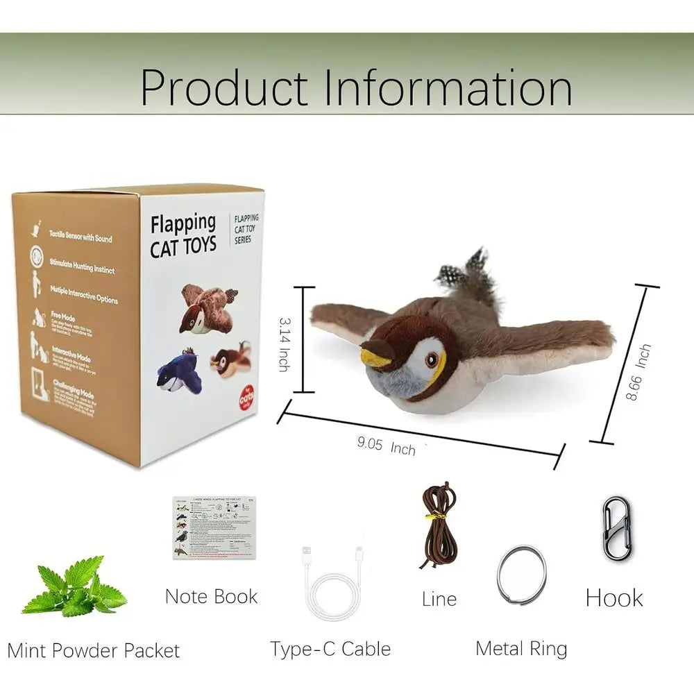 Interactive Chirping Bird Cat Toy With Lapping Wings