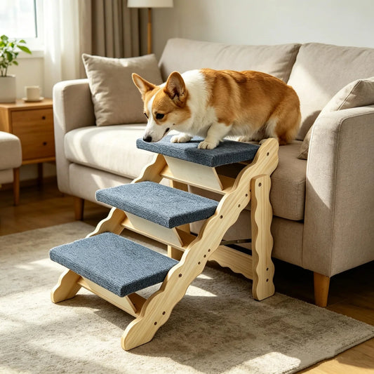 HiMISS Two In One Collapsible Wooden Dog Steps And Ramp