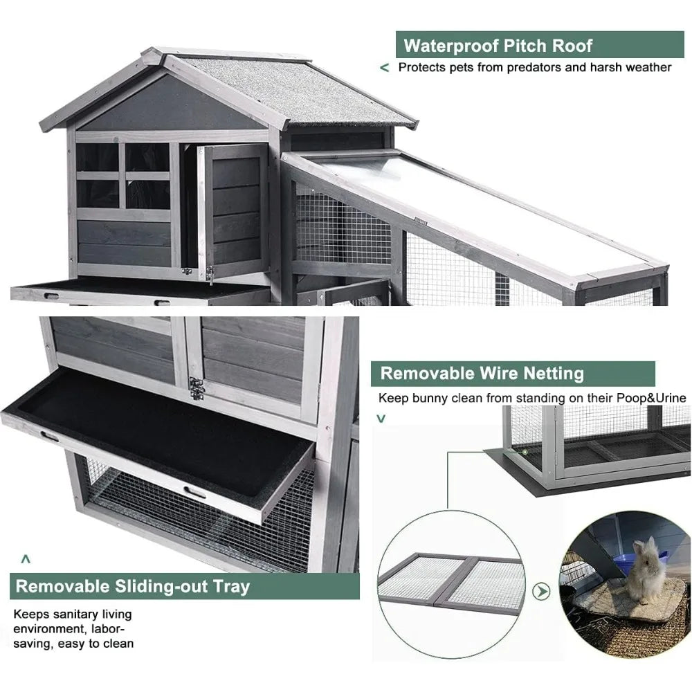 Rabbit Hutch Cage With Hay Feeder Outdoor Indoor Pet Coop