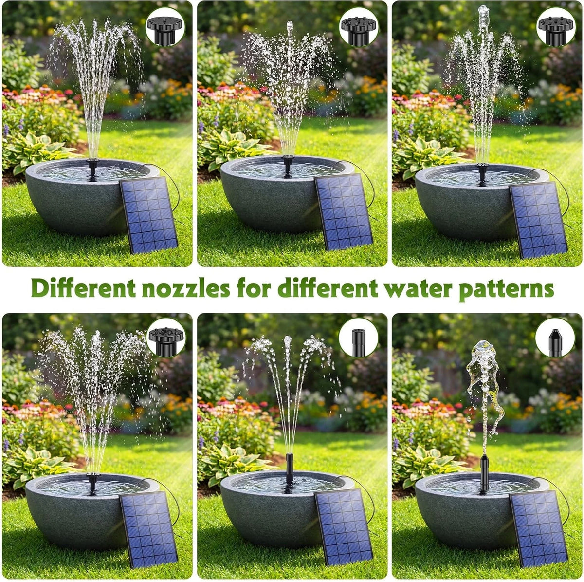 Solar Fountain Pump 6 Nozzles Water Pipe For Bird Bath Garden