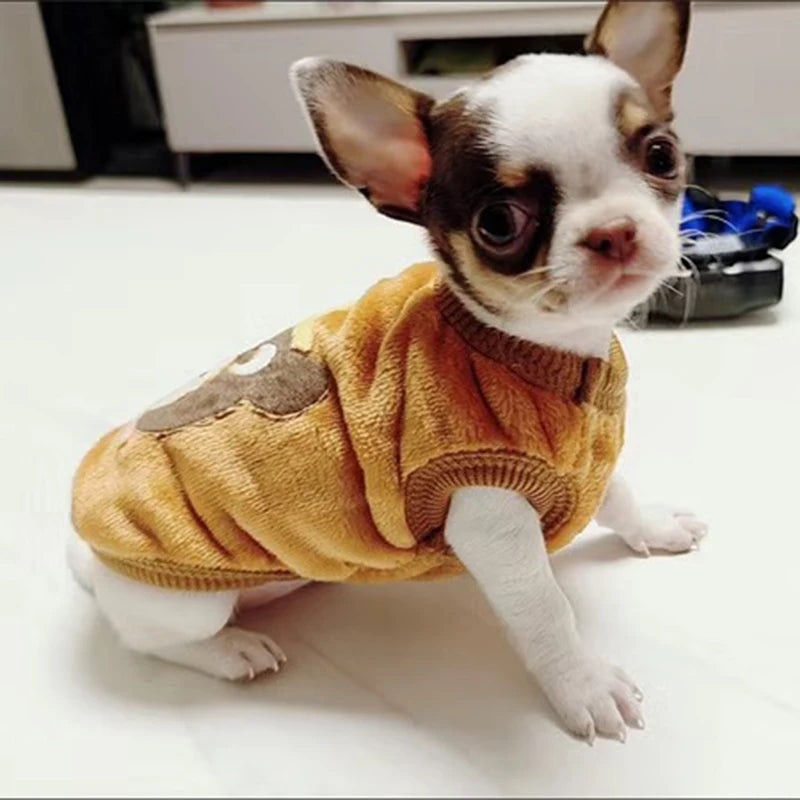 Tea Cup Print Dog Sweater With Warm Fleece For Puppies