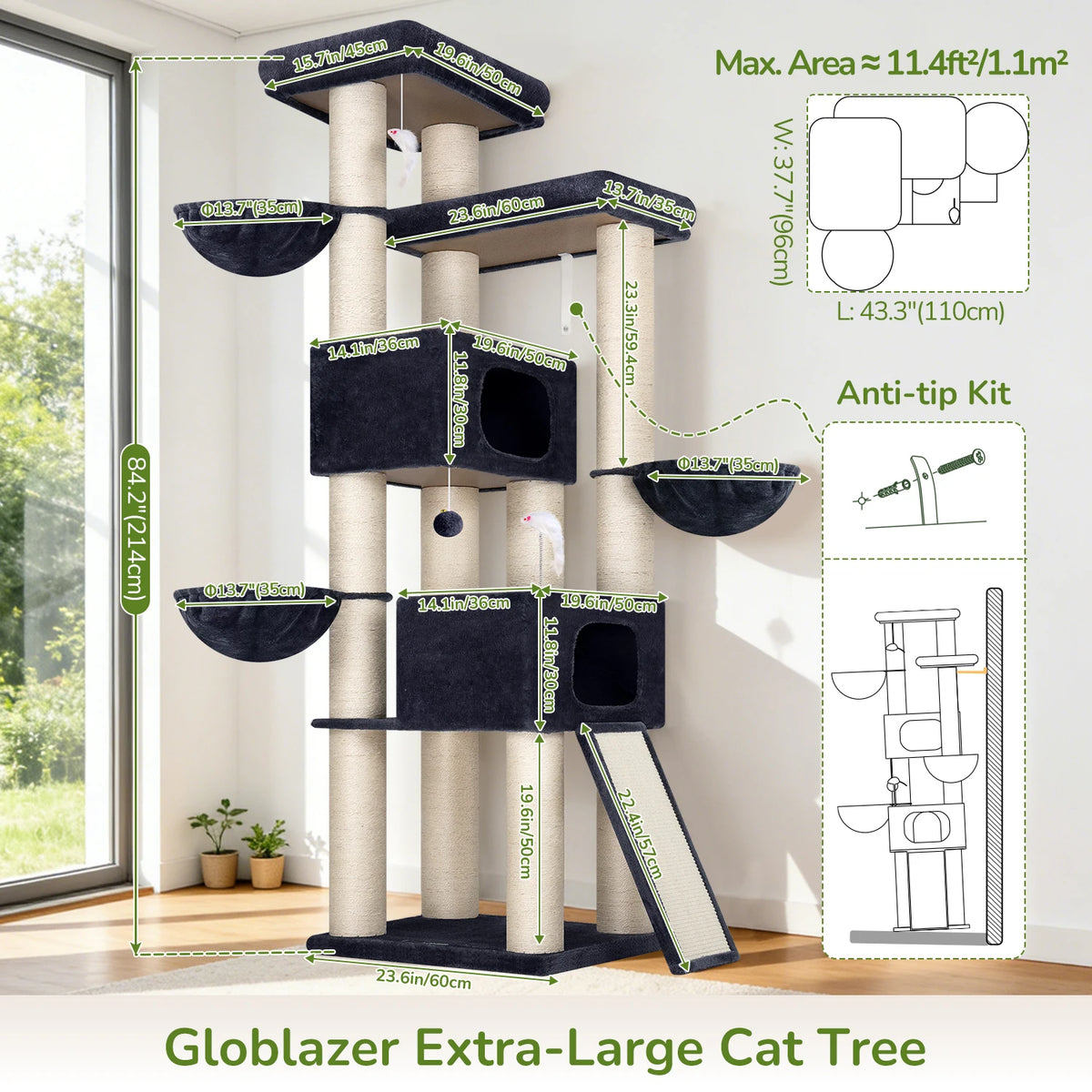 GLOBLAZER Cat Tree Condo With Hammocks And Sisal Scratching Posts