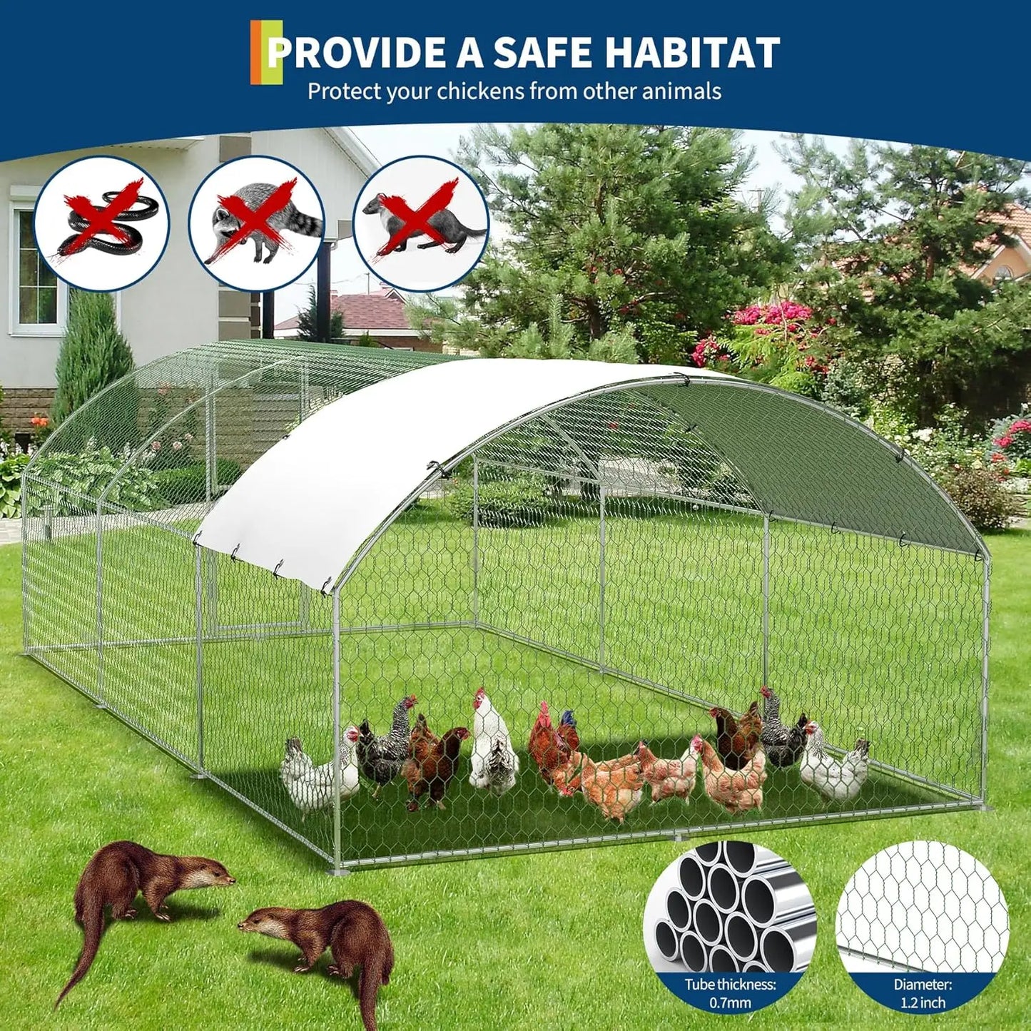 HiMISS Large Dome Metal Chicken Coop With Double Doors And UV Cover