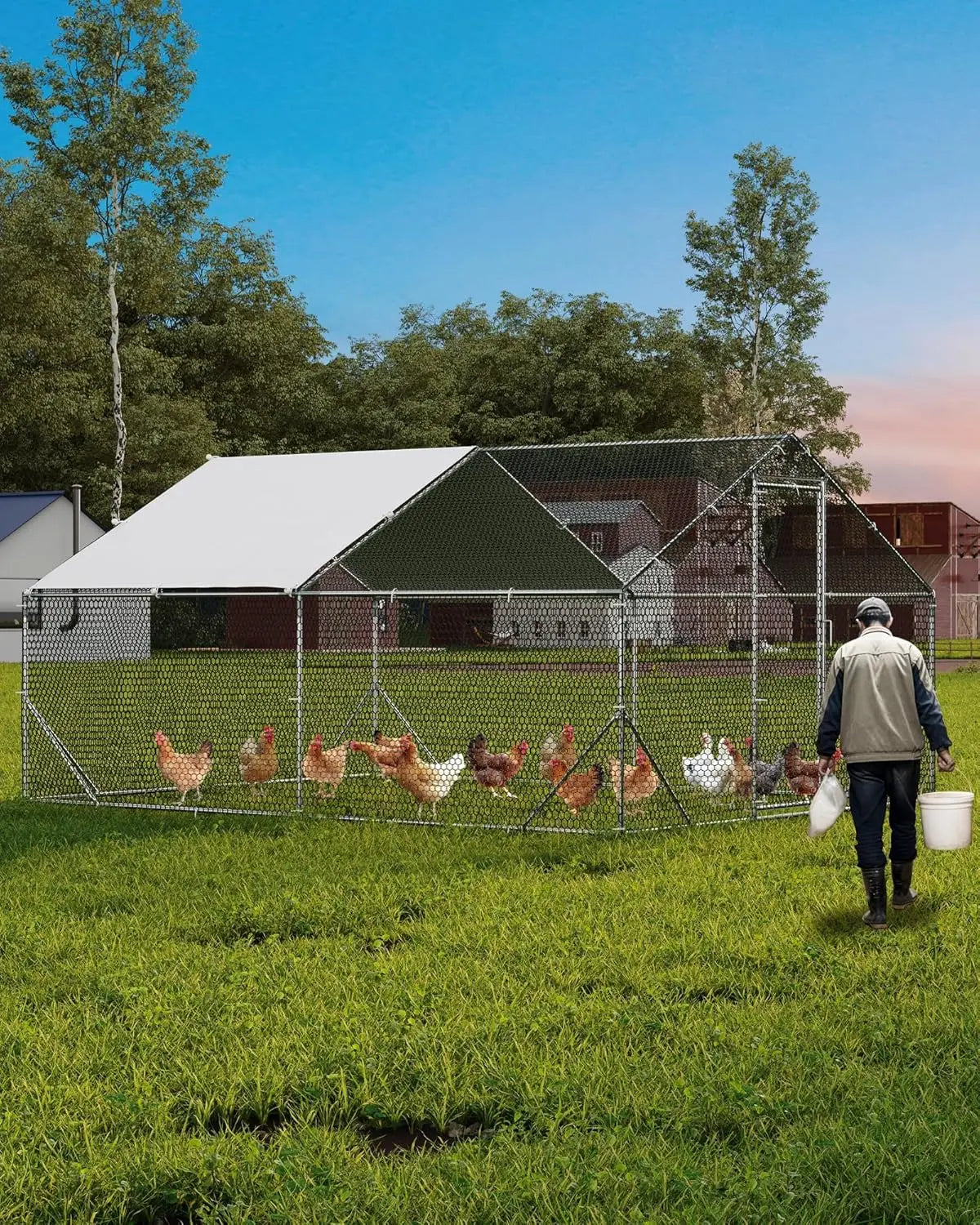 TWISTER.CK Metal Chicken Coop Walk-In Poultry Cage Pen Anti-UV Cover