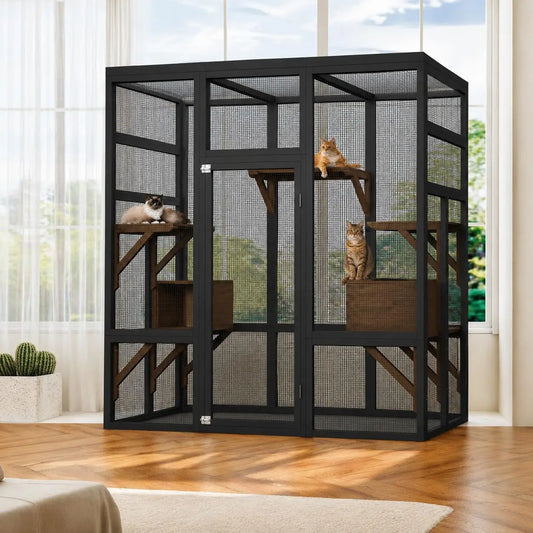 Himiss Wooden Outdoor Catio With Five Platforms For Cats
