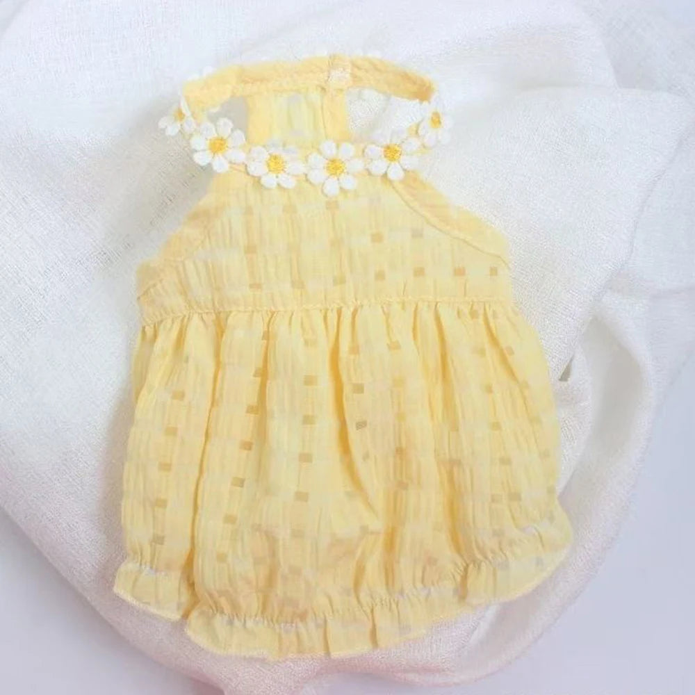 Breathable Floral Pet Skirt Dress With Wreath Collar