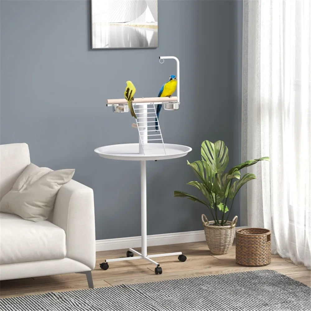 Heavy Duty Metal Bird Stand With Wheels And Stable Perch