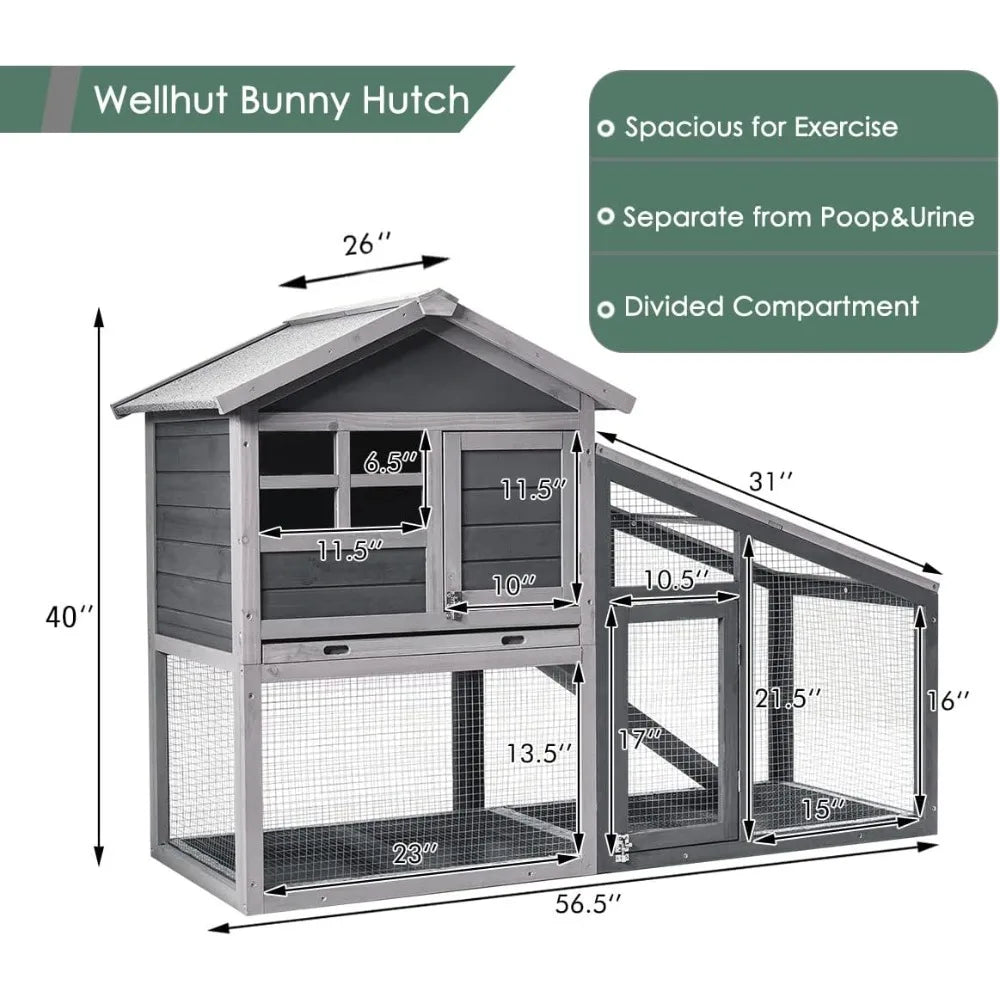 Rabbit Hutch Cage With Hay Feeder Outdoor Indoor Pet Coop