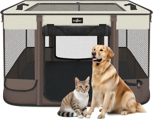 Foldable Waterproof Pet Playpen With Retractable Shade For Small Pets