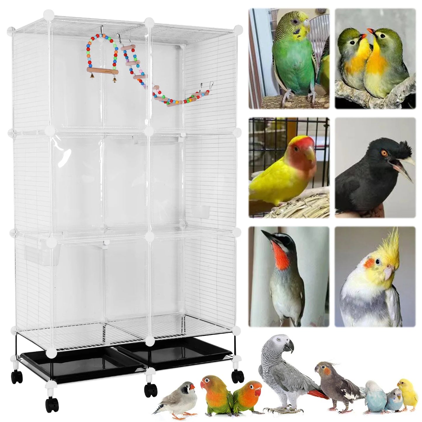 NONEM Metal Parrot Cage With Rolling Stand And Tray