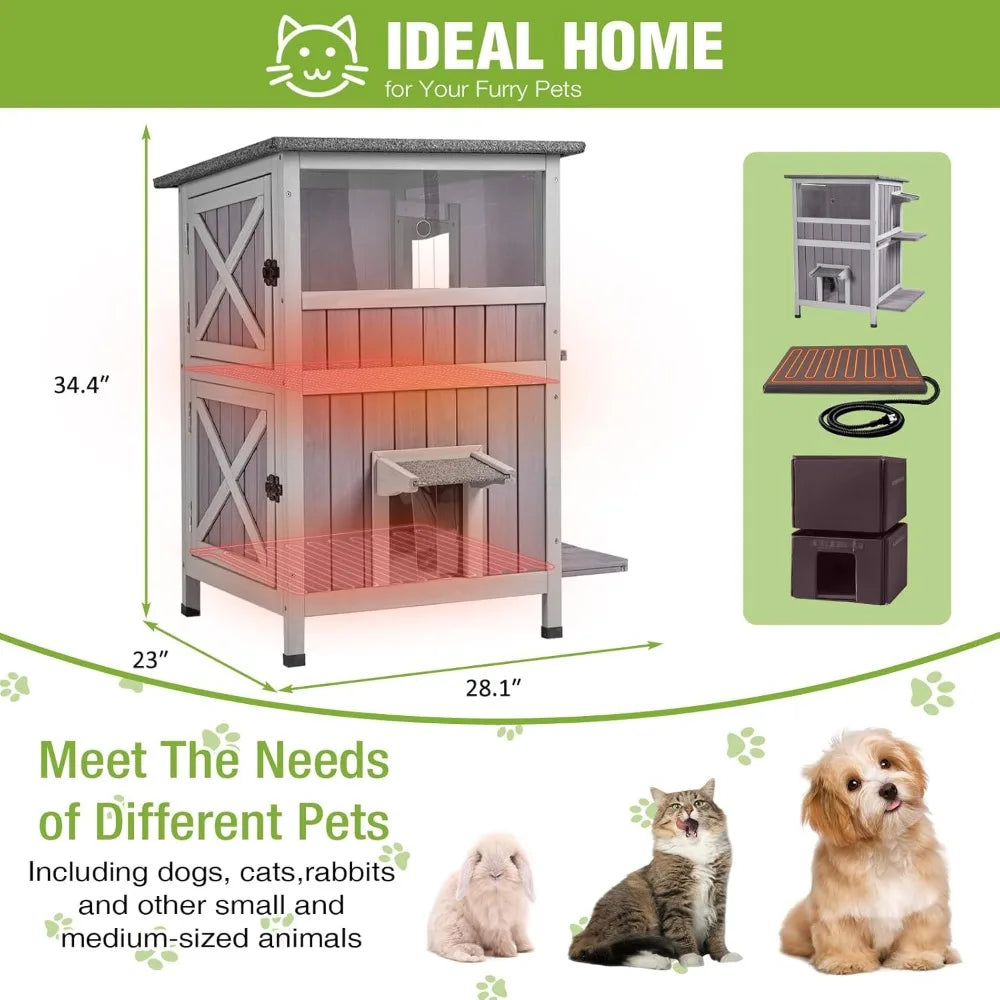 Insulated Outdoor Cat Shelter With Heated Pad For Feral Cats