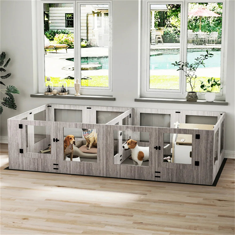 BORWART Tempered Glass Dog Playpen Whelping Box with Pig Rails