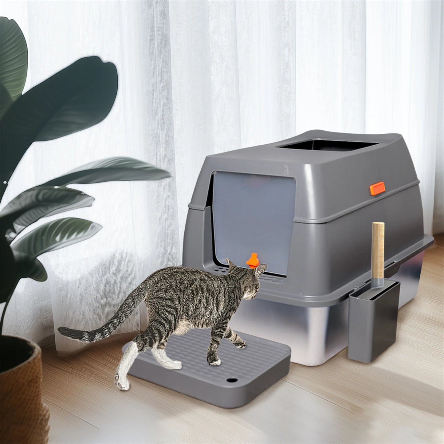 Enclosed Stainless Steel Cat Litter Box With Lid And High Walls