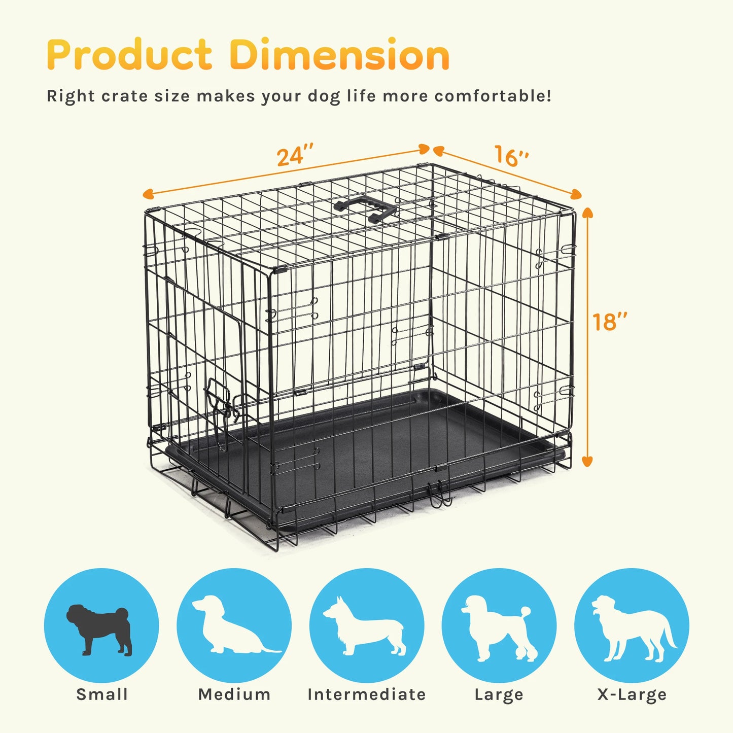 JHK Folding Metal Dog Cage With Leakproof Plastic Pan