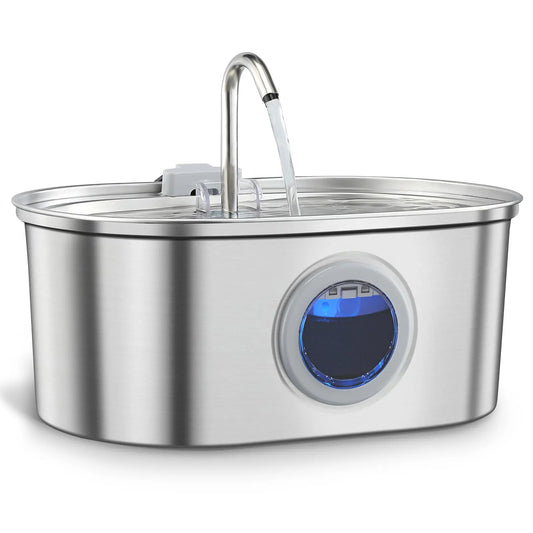 Stainless Steel Cat And Dog Drinking Fountain With Water Level Window