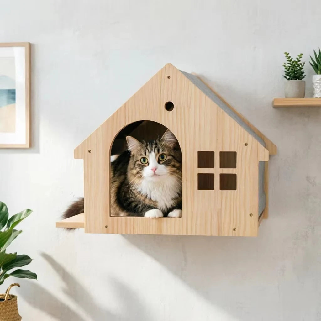 CWV Wooden Wall Mounted Cat Condo And Climbing Shelf