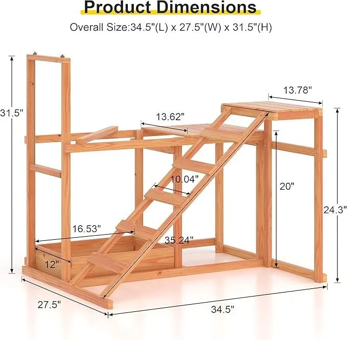Wooden Chicken Roost and Perch Play Set with Swing Toy