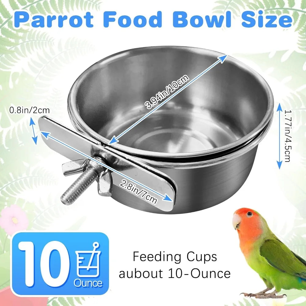 Bird Cage Feeder Cups 2 Pack Parrot Water Bowl Clamp