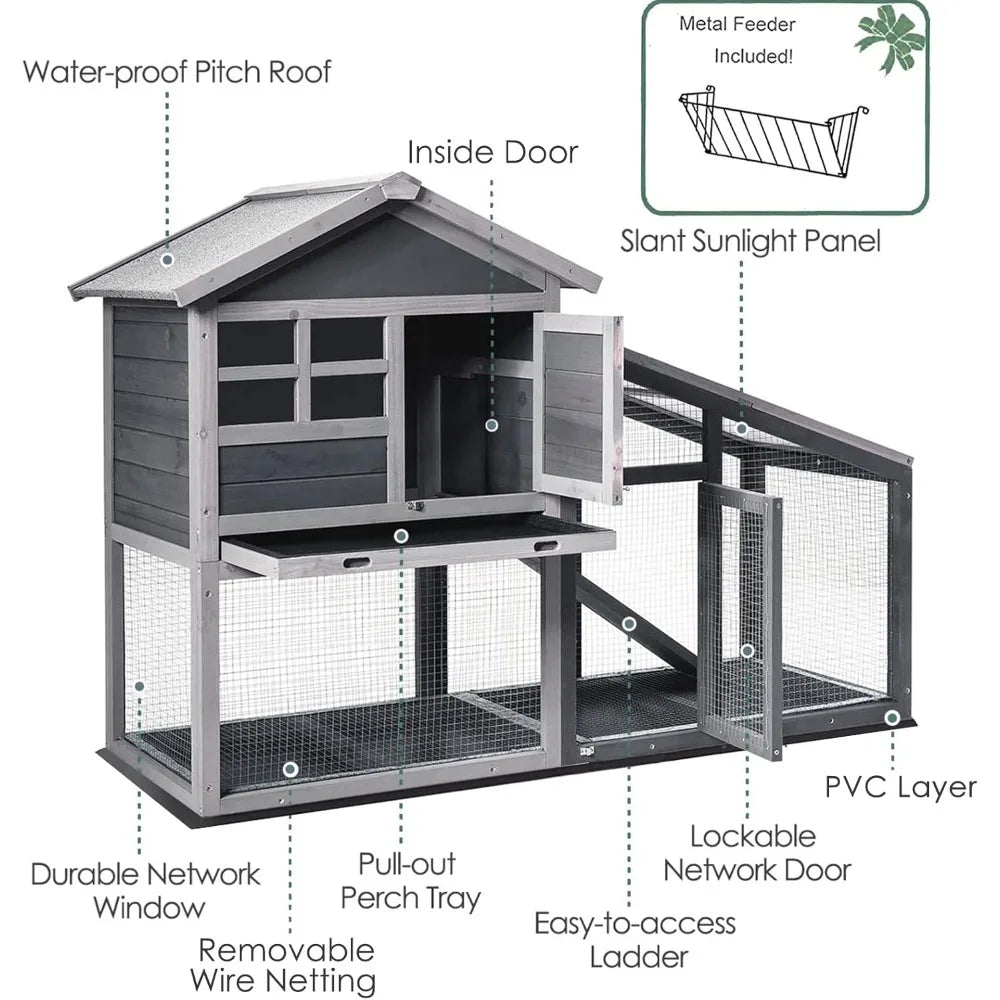 Rabbit Hutch Cage With Hay Feeder Outdoor Indoor Pet Coop