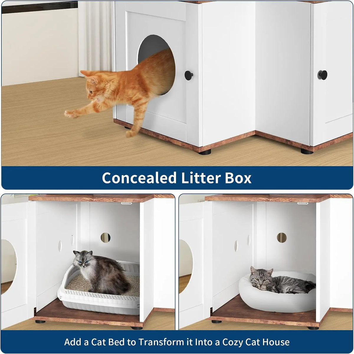Garvee Wood L-Shaped Cat Tree Scratching Post With Storage Cabinet