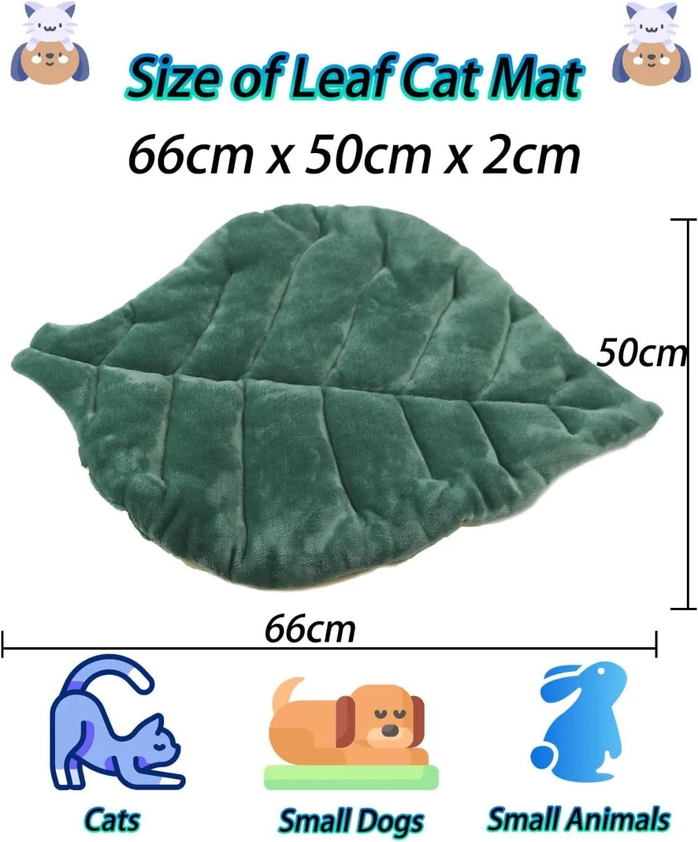 Self Warming Cat Bed Mat Leaf Shape Soft Cotton Flannel