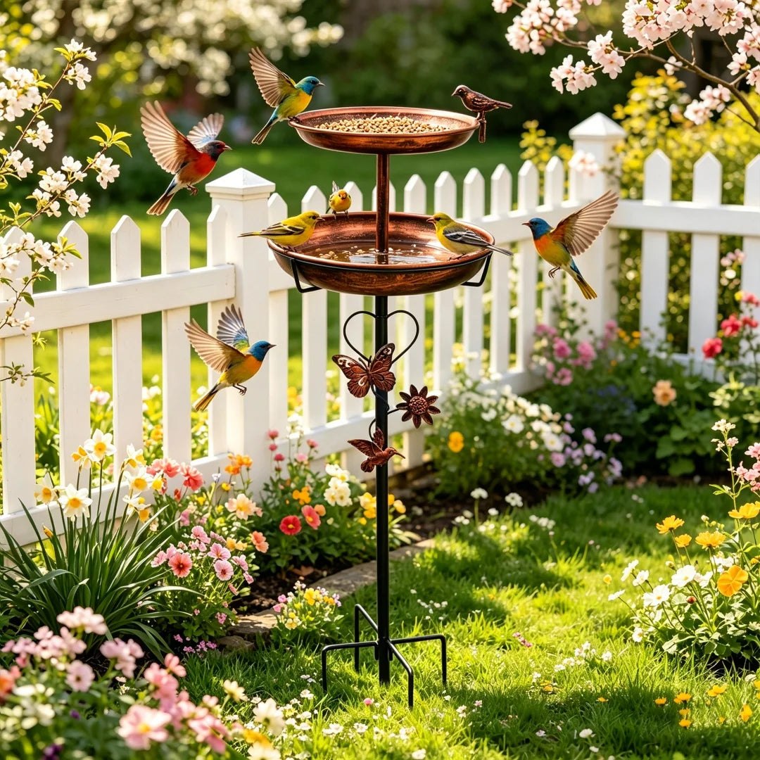 Outdoor Double Layer Bird Bath Feeder With 5 Prong Base