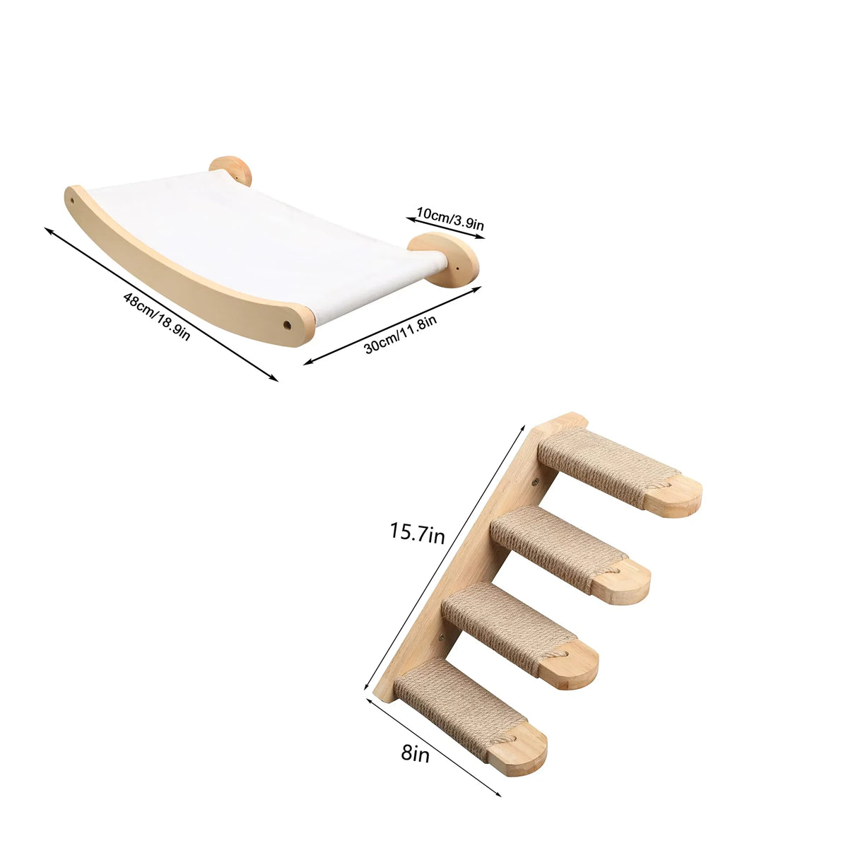 CWV Wall Mounted Cat Hammock And Sisal Rope Climbing Shelf