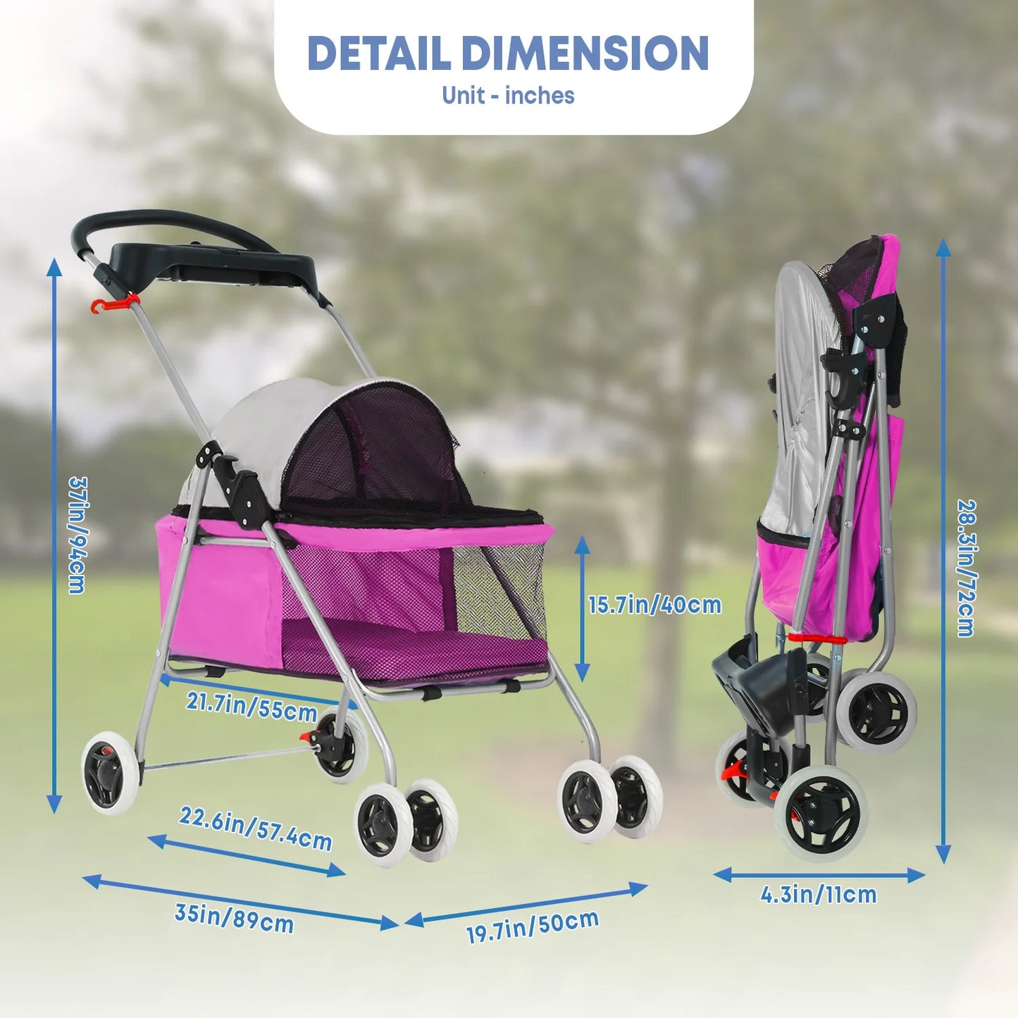 Portable 4 Wheel Pet Stroller Folding Waterproof Travel Carrier