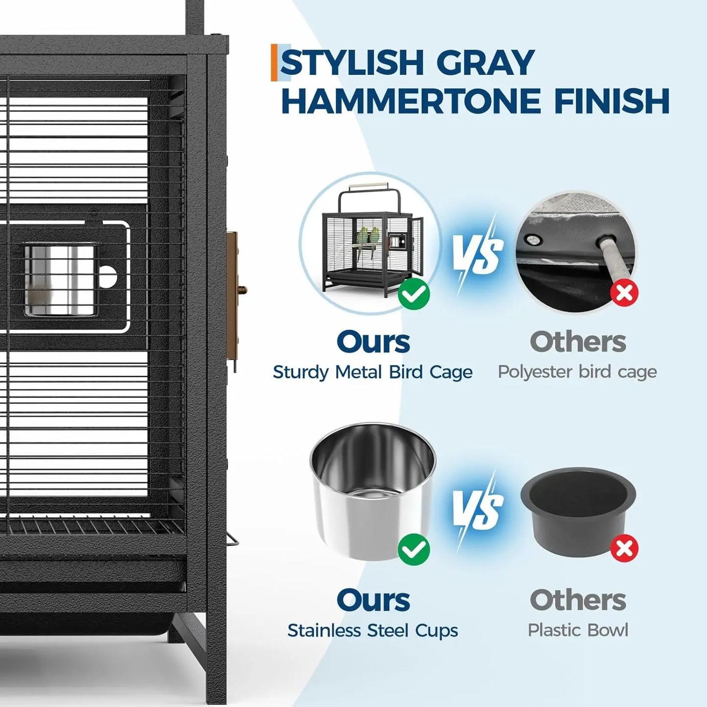 HiMISS Sturdy Portable Bird Travel Cage With Removable Tray