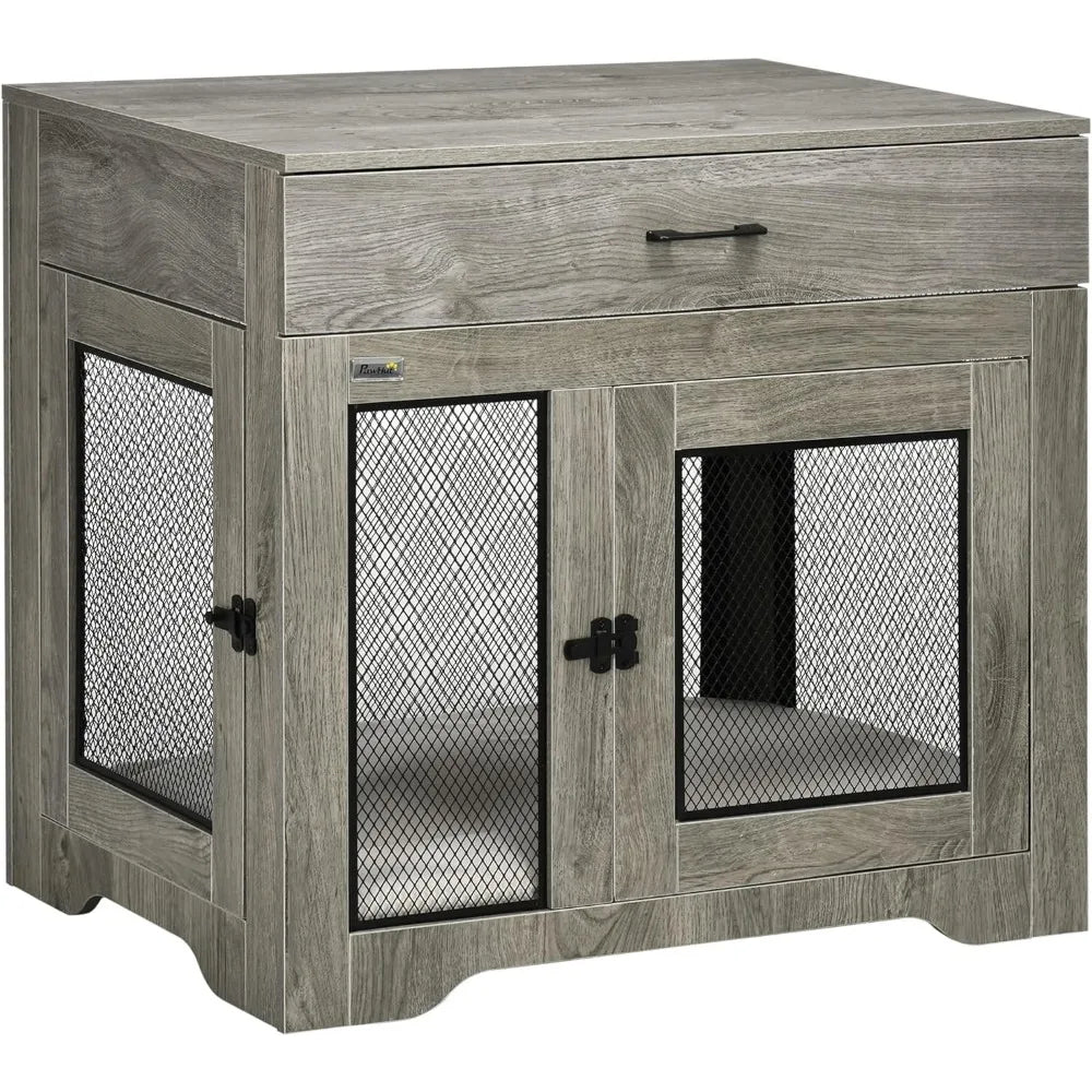 Dog Crate End Table With Cushioned Drawer