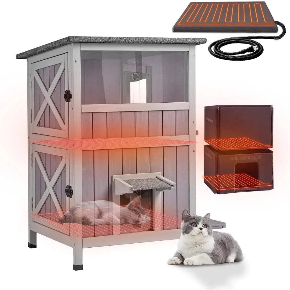 Insulated Outdoor Cat Shelter With Heated Pad For Feral Cats
