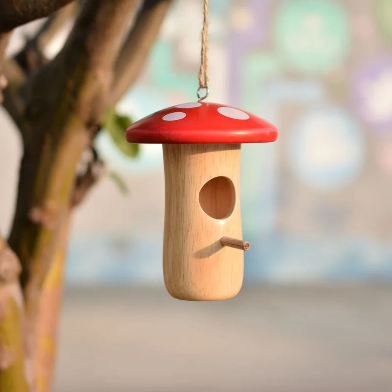 Natural Wooden Hanging Hummingbird House For Outdoor Gardens
