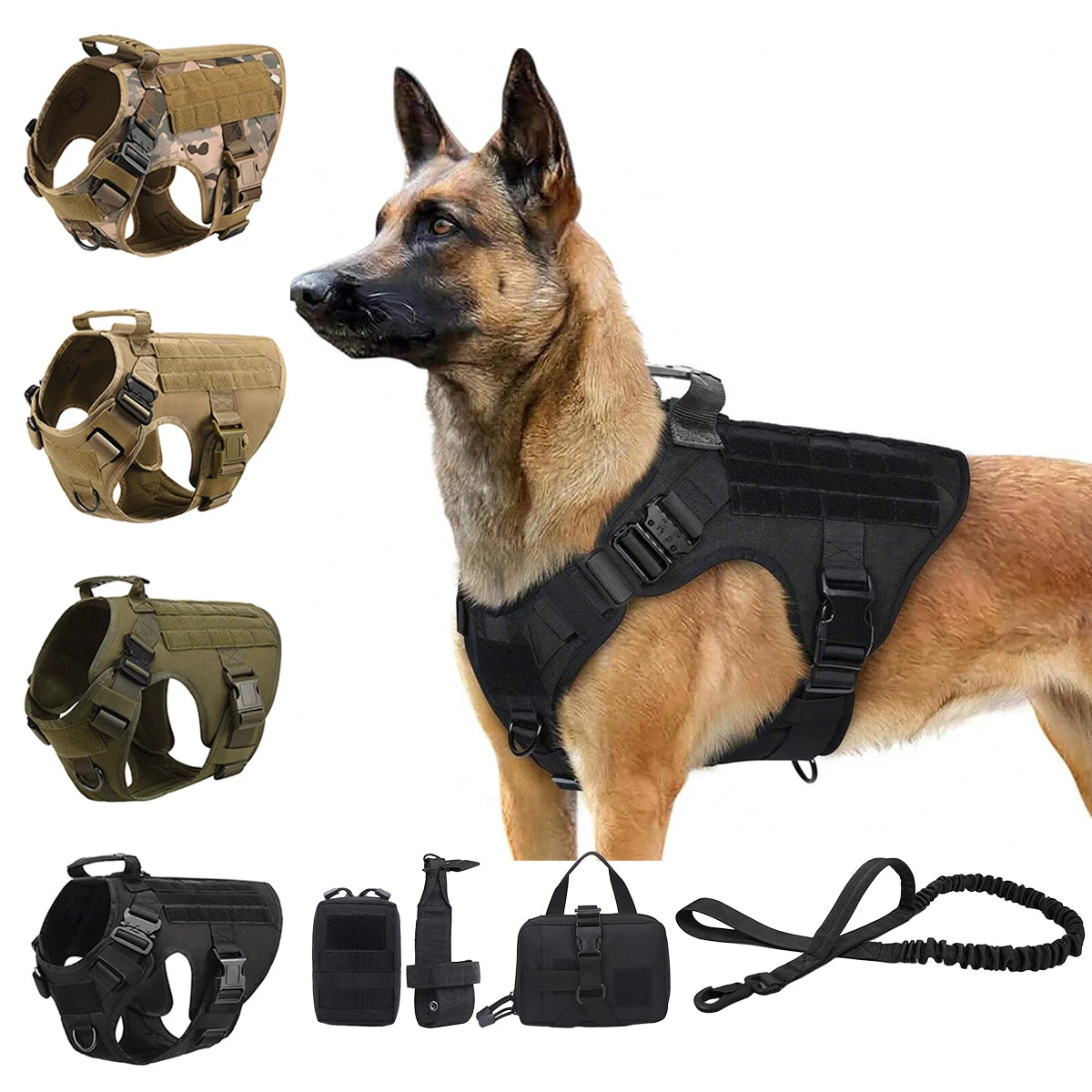 Adjustable Padded Nylon Tactical Dog Harness With Quick Release Buckle