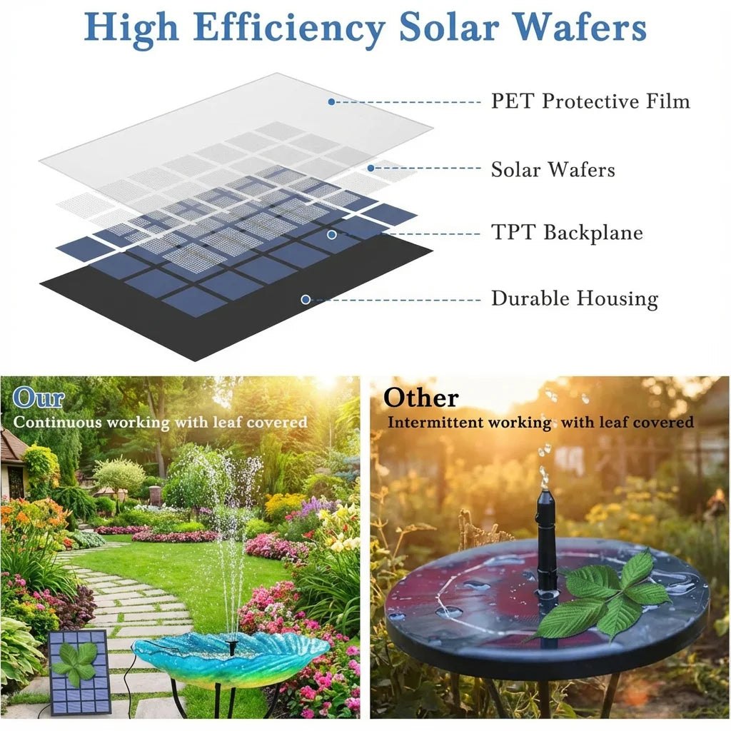 Solar Fountain Pump 6 Nozzles Water Pipe For Bird Bath Garden