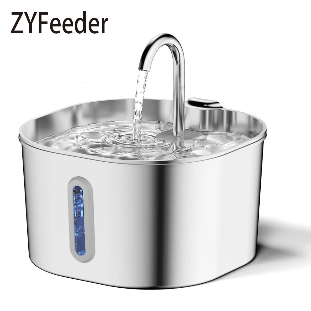 Automatic Cat Water Fountain Square Stainless Steel With Window