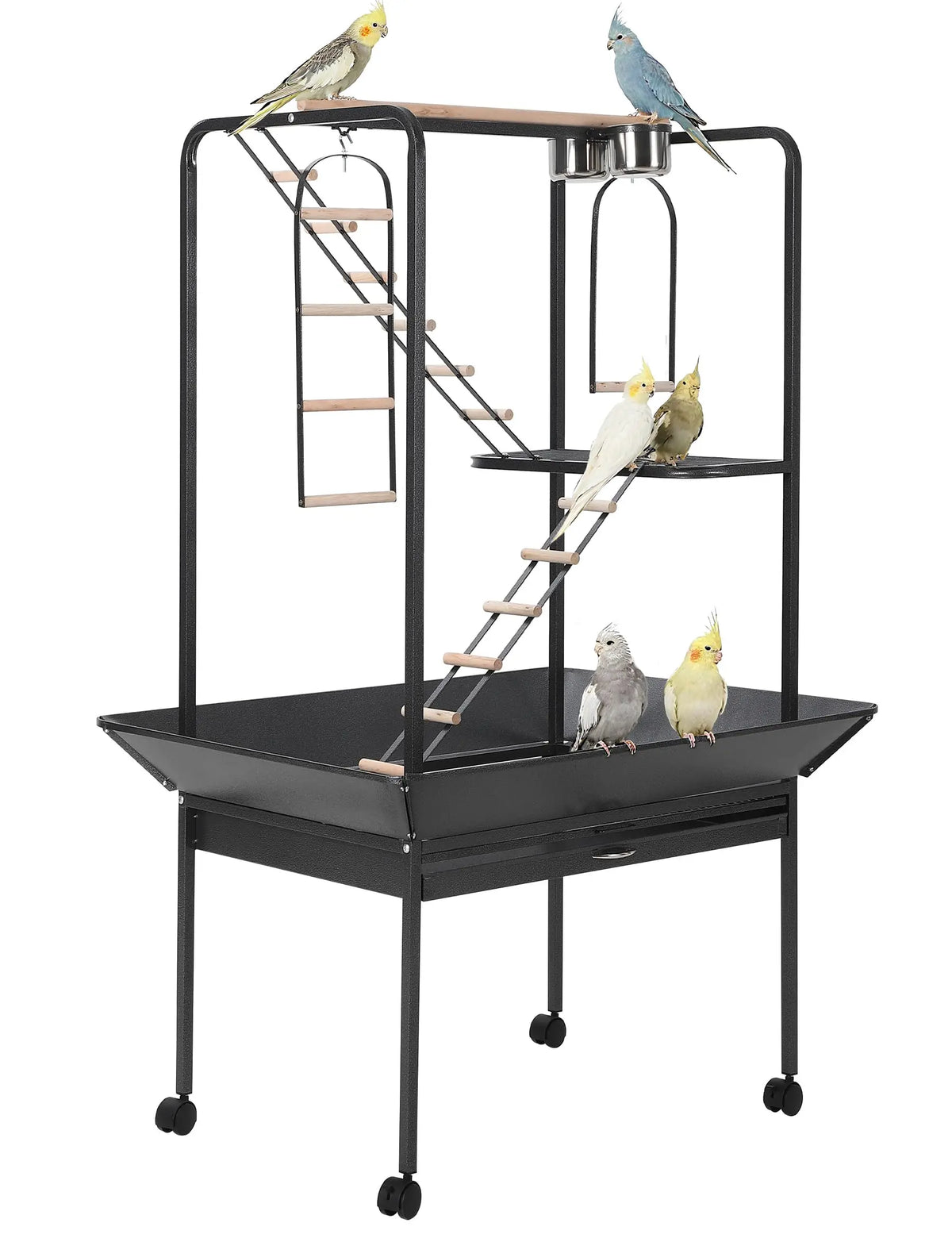 Metal Bird Play Stand With Ladder And Feeder Bowls