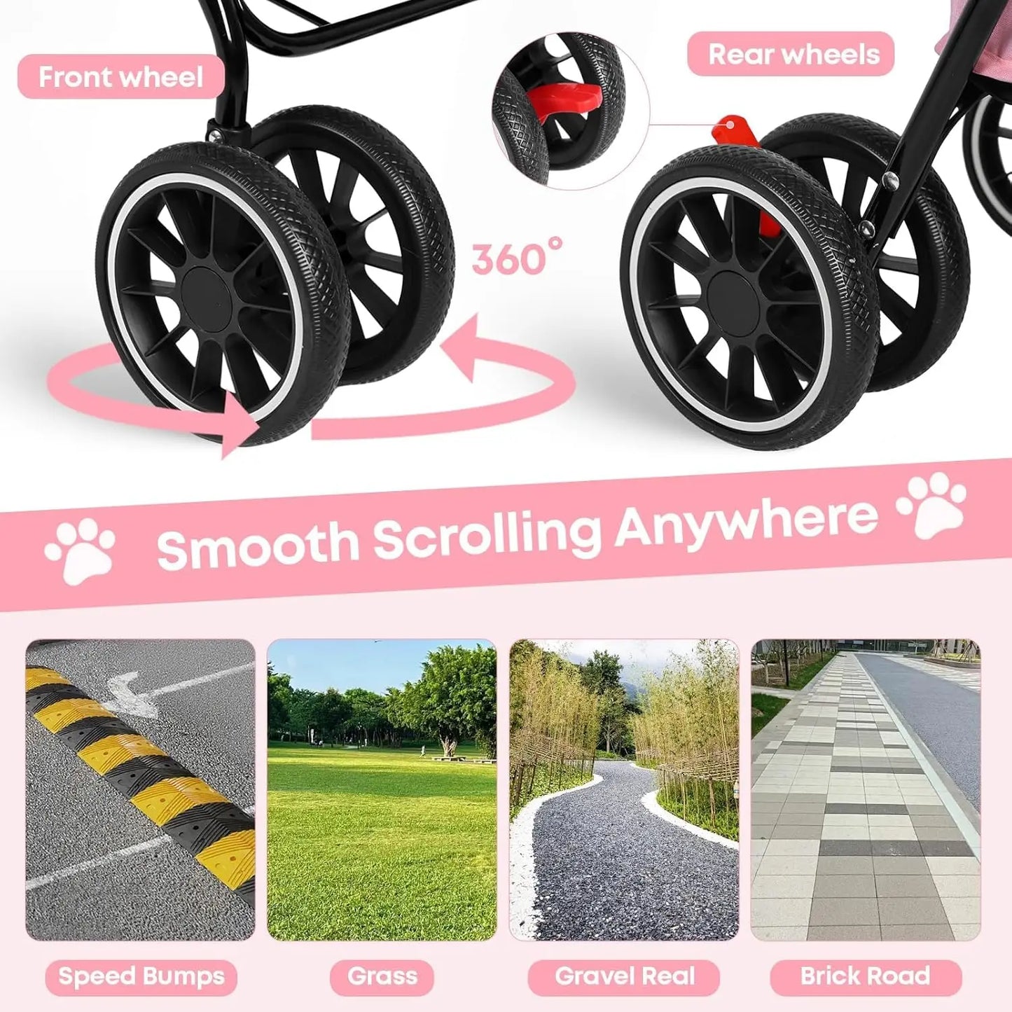 Double Pet Stroller For Two Pets, Lightweight Folding, 4 Wheels
