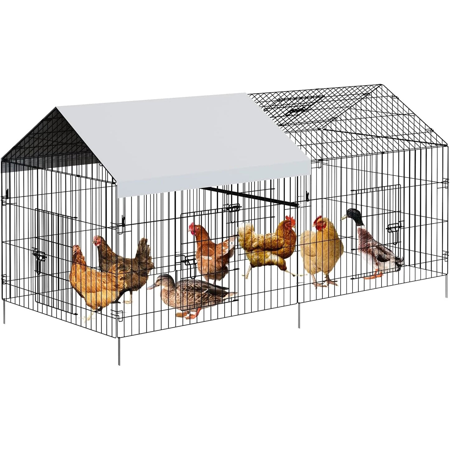HiMISS Heavy Duty Walk In Metal Chicken Coop Run With Waterproof Cover