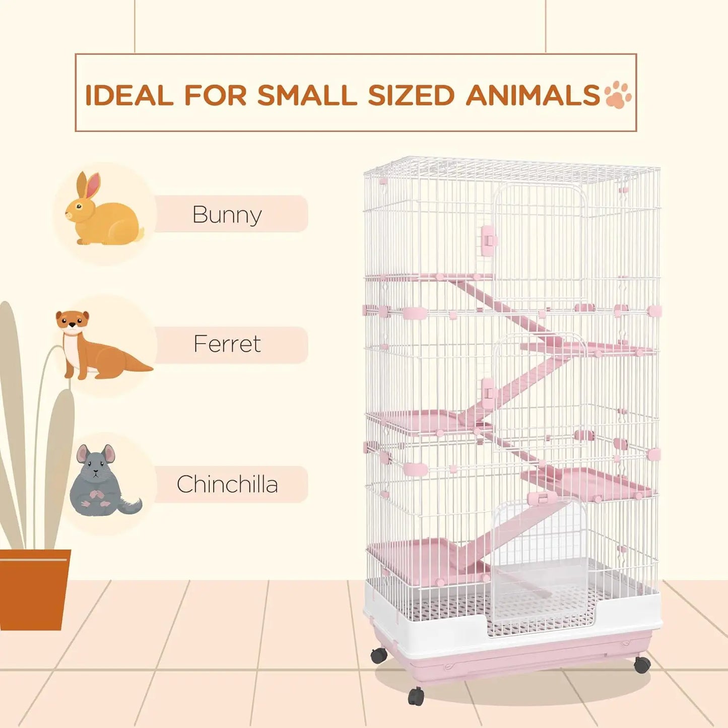 6 Level Small Animal Cage With Wheels Removable Tray Ramp Platform