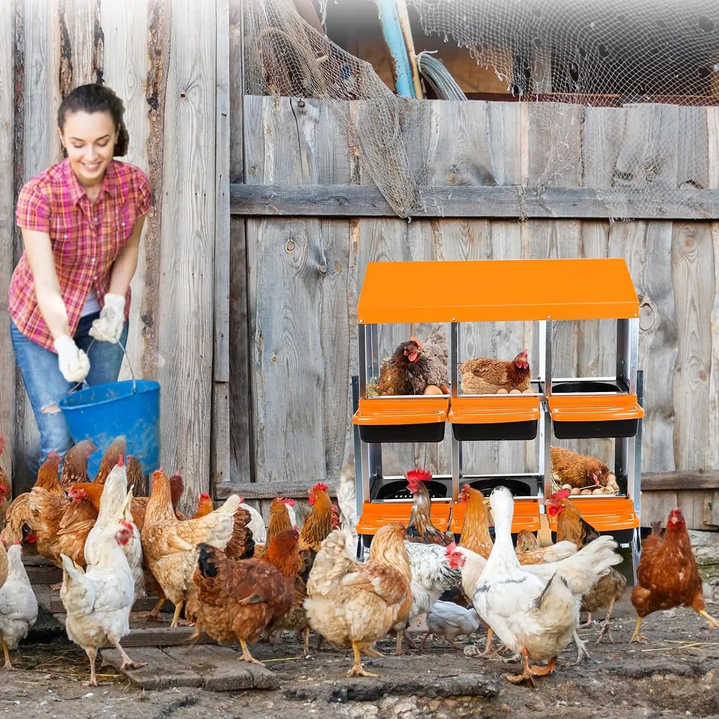 HiMISS Galvanized Chicken Nesting Box With Removable Lid