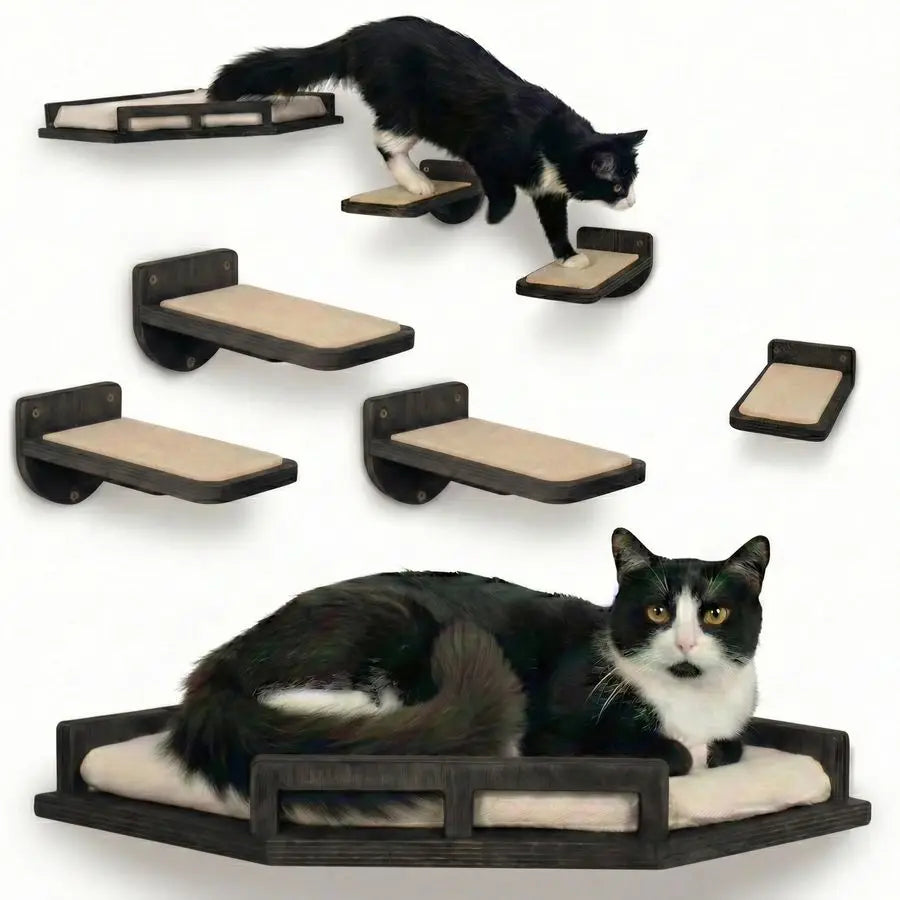 Cat Wall Shelves 3 Step Birch Wood Floating Cat Furniture Up To 15Lbs