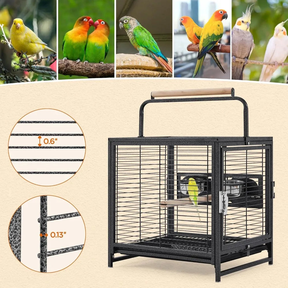 Wrought Iron Bird Travel Cage With Wooden Perch