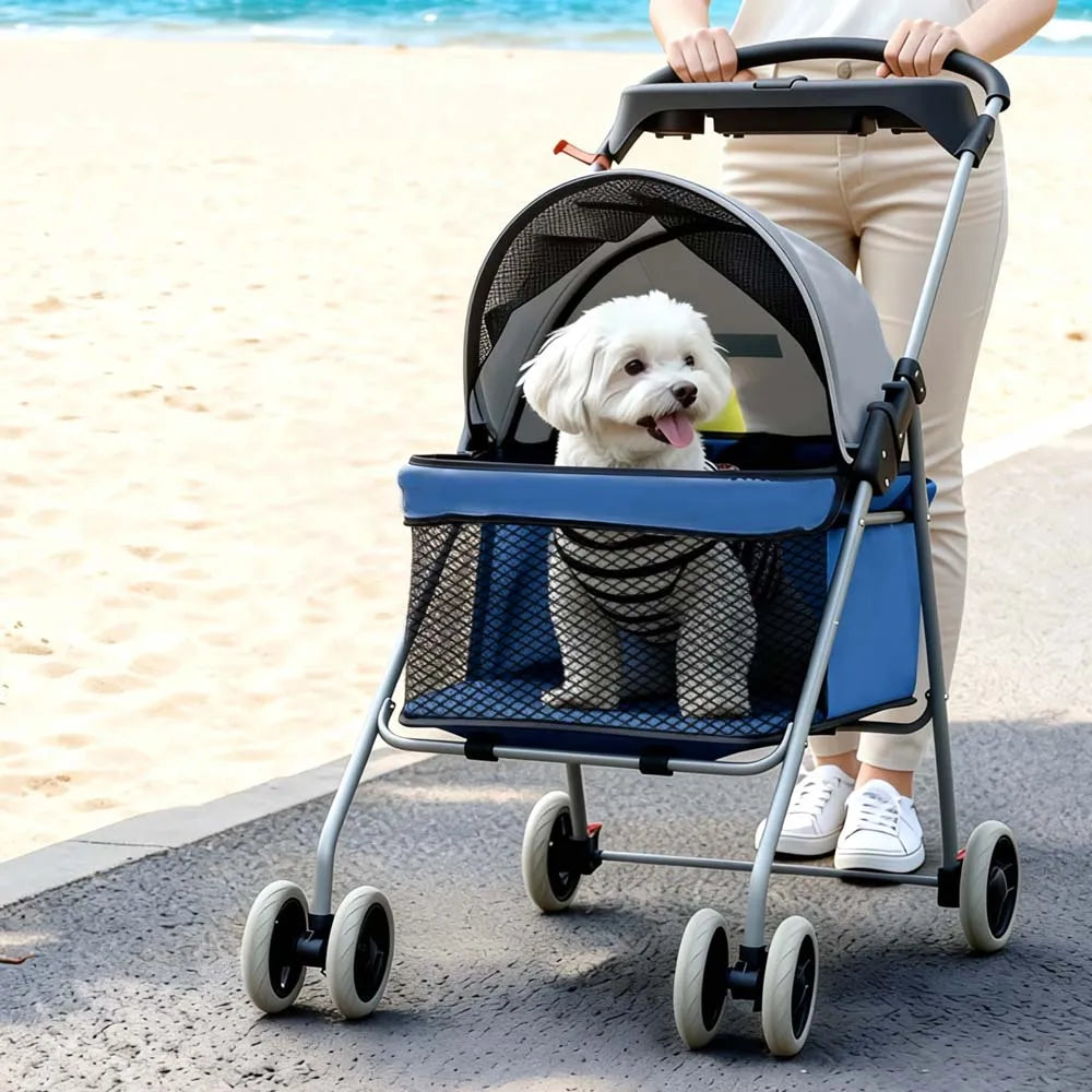 Portable 4 Wheel Pet Stroller Folding Waterproof Travel Carrier